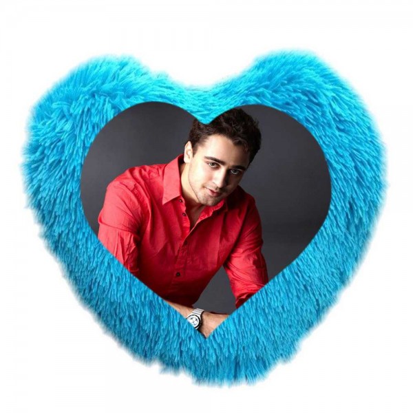 Beautiful Blue Heart Fur Pillow With Personalized Photo